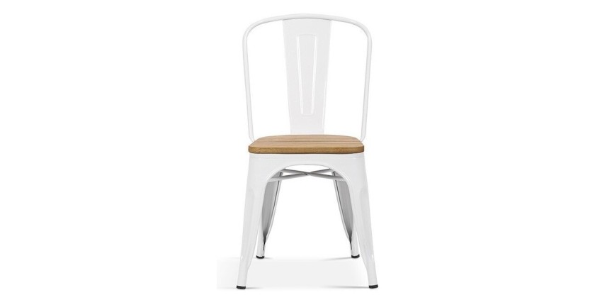 Chaise VIVI Blanc et orme clair, dimensions: H84 x L44 x P51 cm, idéal pour une salle à manger rustique