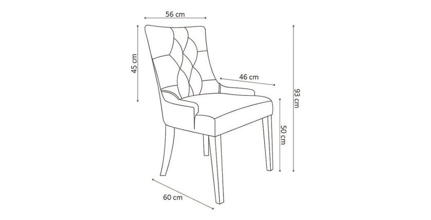 Chaise ROYA Velours Gris, pieds antique brossé bois, dimension H93 x L57 x P60 cm, idéal pour votre cuisine ou salle à manger