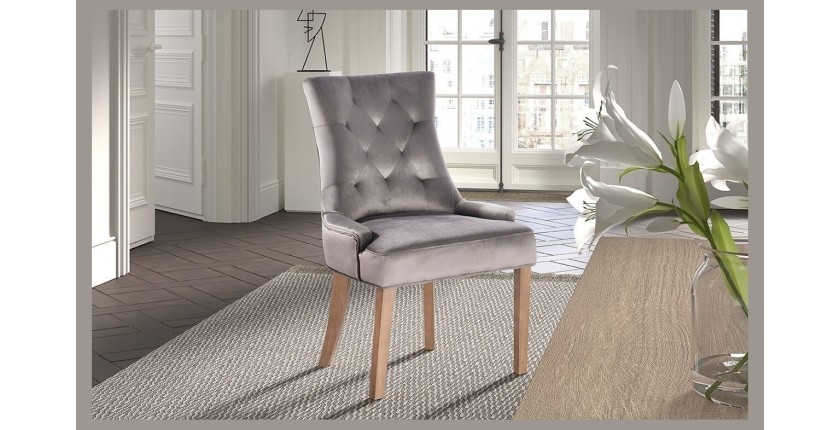 Chaise ROYA Velours Beige, pieds antique brossé, dimension H93 x L57 x P60 cm, idéal pour votre cuisine ou salle à manger