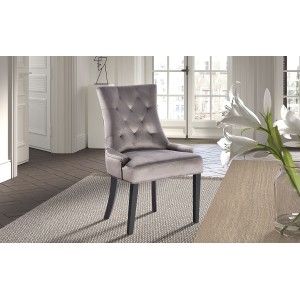 Chaise ROYA Velours Beige, pieds foncés, dimension H93 x L57 x P60 cm, idéal pour votre cuisine ou salle à manger