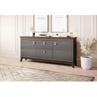 Buffet chic 180cm pour salon coloris gris et chêne foncé collection PALACE.