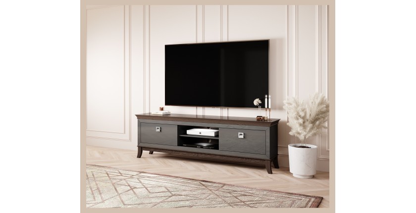 Meuble TV XL 196 cm collection PALACE. Couleur gris et chêne