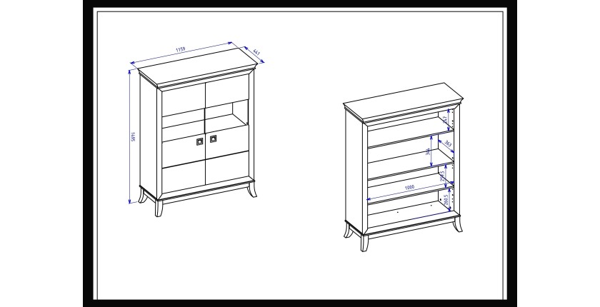 Buffet haut design 2 portes pour salon couleur gris et chêne foncé, collection PALACE