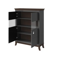 Buffet haut design 2 portes pour salon couleur gris et chêne foncé, collection PALACE