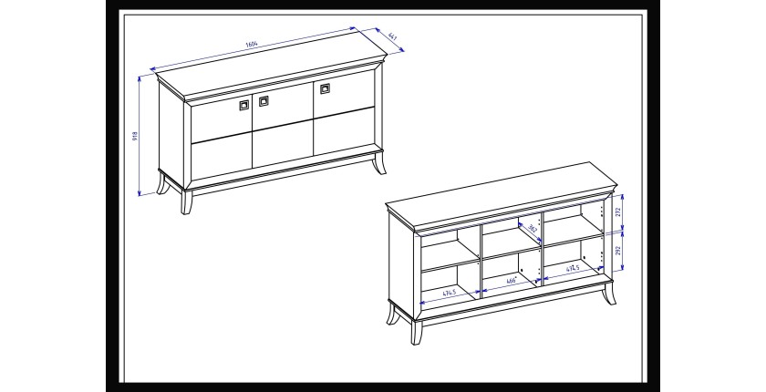 Buffet design 160cm pour salon couleur gris et chêne foncé, collection PALACE.