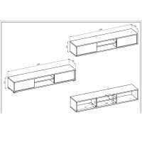 Meuble TV 180cm, 2 portes et 2 niches collection MAANUM. Couleur chêne clair et blanc.