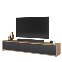 Meuble TV 180cm collection MAANUM. Couleur chêne clair et gris.