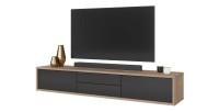 Meuble TV 180cm, 2 tiroirs et 2 portes collection MAANUM. Couleur chêne clair et gris.