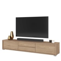 Meuble TV 180cm, 2 tiroirs et 2 portes collection MAANUM. Couleur chêne clair.