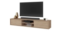 Meuble TV 180cm, 2 portes et 2 niches collection MAANUM. Couleur chêne clair.