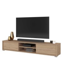 Meuble TV 180cm, 2 portes et 2 niches collection MAANUM. Couleur chêne clair.