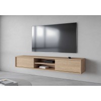 Meuble TV 180cm, 2 portes et 2 niches collection MAANUM. Couleur chêne clair.