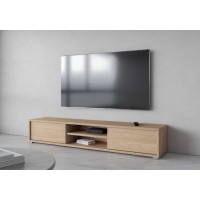 Meuble TV 180cm, 2 portes et 2 niches collection MAANUM. Couleur chêne clair.