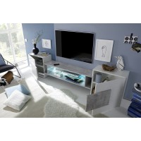 Meuble TV XL 260cm collection INCANTO. Coloris blanc laqué et chêne clair.