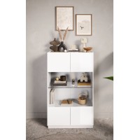 Vitrine design 2 portes collection FANZY. Coloris blanc laqué \ chêne, idéal pour une salle a manger unique