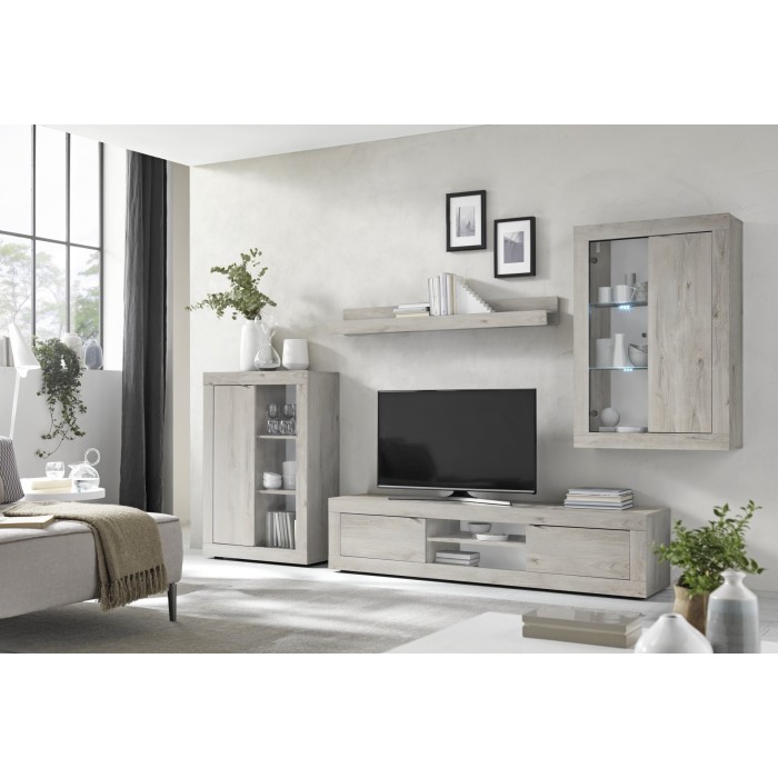 Ensemble de meubles de salon design avec nombreux rangements collection KALO. Coloris gris clair effet bois