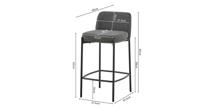 Chaise de comptoir ELISE couleur grise, dimensions H91 x L44 x P42, idéal pour un comptoir moderne