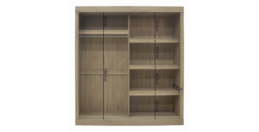 Garde Robe MILS, armoire 2 portes coulissantes chêne sonoma, idéal pour une chambre design