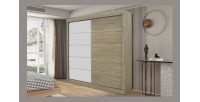 Garde Robe MILS, armoire 2 portes coulissantes avec miroir coloris chêne sonoma, idéal pour une chambre design