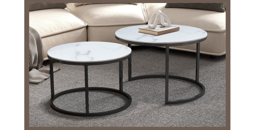 Table basse collection MANHATTAN effet marbre blanc, Idéal pour un salon chic