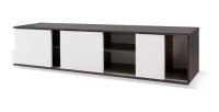 Meuble TV 160cm avec portes coulissantes collection BELFORT coloris noir effet bois et blanc.