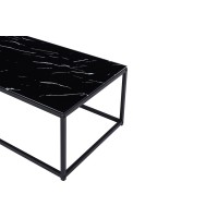 Table basse TRAMPSTA en verre effet marbre noir, idéal pour un salon unique