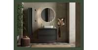 Meuble de salle de bain avec évier et 2 tiroirs, longueur 79cm, collection FRASSI. Coloris noir cendré
