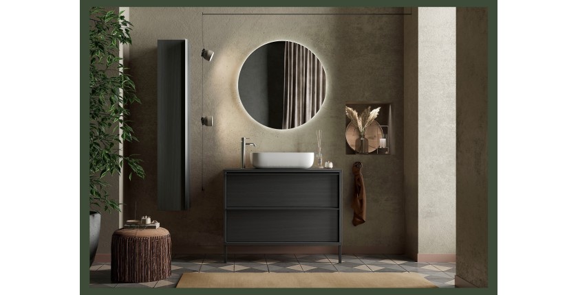 Meuble de salle de bain avec évier et 2 tiroirs, longueur 79cm, collection FRASSI. Coloris noir cendré