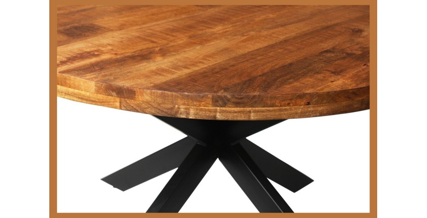 Table à manger ronde BOURGIA en bois massif de Mangolia, idéal pour une salle à manger conviviale