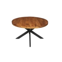 Table à manger ronde BOURGIA en bois massif de Mangolia, idéal pour une salle à manger conviviale