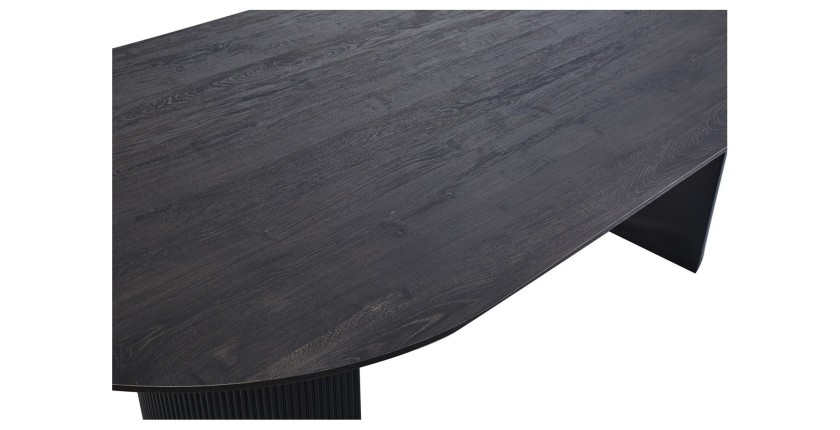 Table à manger ovale VAGOS effet bois brun foncé longueur 220cm, idéal pour une salle à manger conviviale