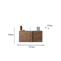 Meuble de salle de bain suspendu avec deux vasques et 2 tiroirs, longueur 101cm, collection FRASSI. Coloris chêne clair