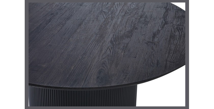 Table à manger ronde VAGOS effet bois brun foncé, idéal pour une salle à manger conviviale