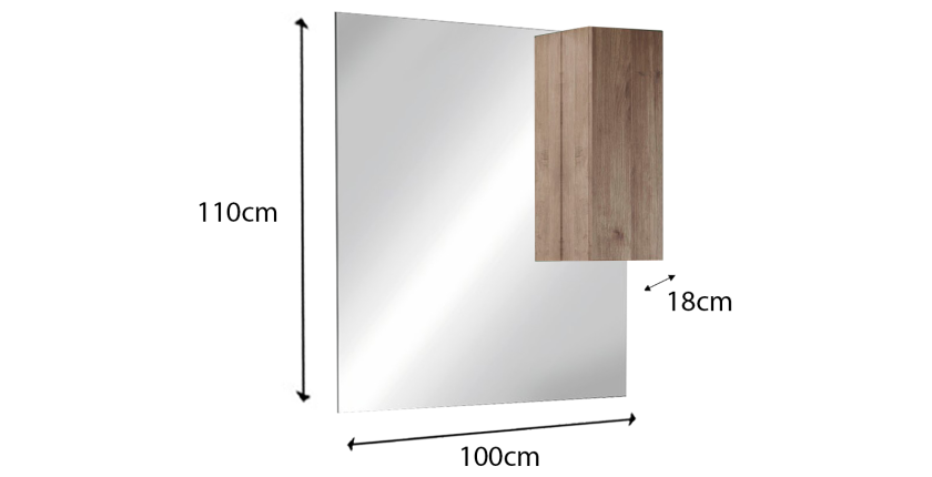 Miroir design avec rangement, 100x110 cm, collection FRASSI, coloris chêne clair