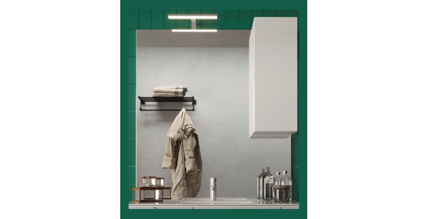 Miroir design avec rangement, 100x110 cm, collection VITARIO, coloris blanc brillant