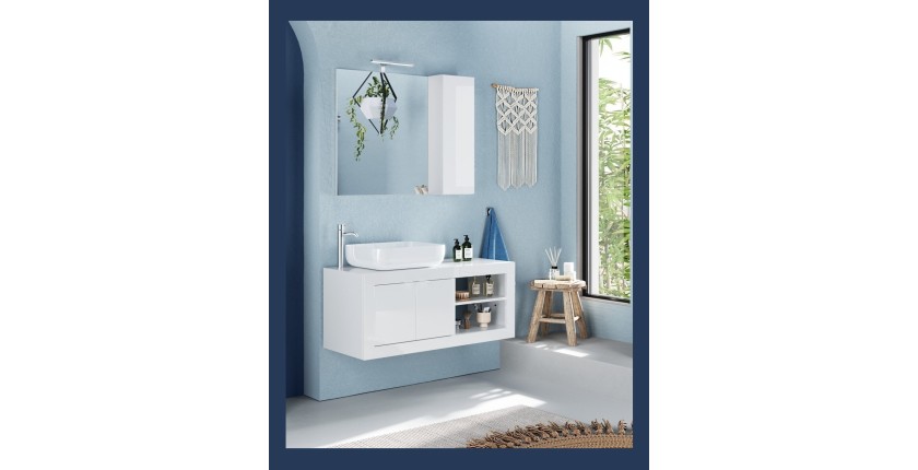 Meuble de salle de bain suspendu une vasque et 2 portes, collection CISA , coloris blanc brillant
