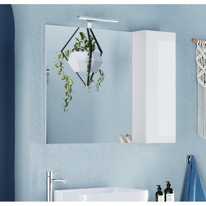 Miroir design avec rangement, 110x75cm, collection CISA, coloris blanc brillant