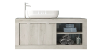 Meuble de salle de bain suspendu une vasque et 2 portes, longueur 92cm,  collection CISA, coloris blanc effet bois