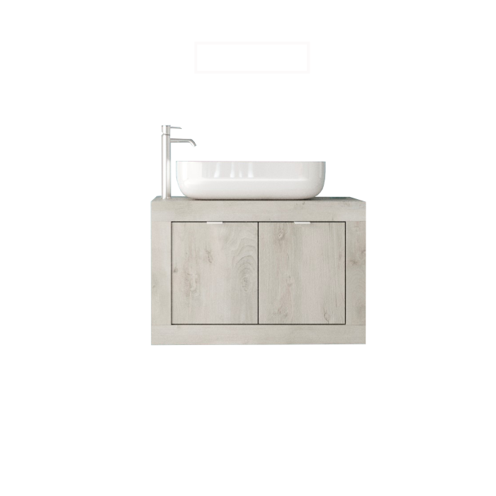 Meuble de salle de bain suspendu une vasque et 2 portes, longueur 70cm,  collection CISA, coloris blanc effet bois