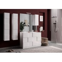 Meuble de salle de bain avec 2 vasques et 3 tiroirs, collection KUBRICK. Coloris blanc brillant