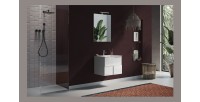 Meuble de salle de bain suspendu avec 1 vasque et 2 tiroirs, longueur 63cm, collection KUBRICK. Coloris blanc brillant