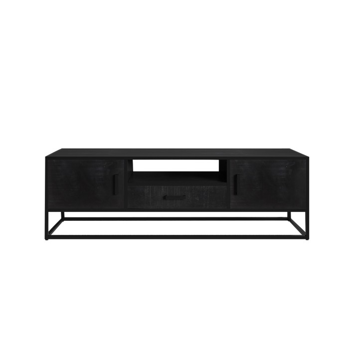 Meuble TV collection MADEIRO Structure métal et bois exotique de Mangolia noir. Idéal pour un salon de style industriel. L160cm