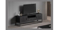 Meuble TV collection MADEIRO Structure métal et bois exotique de Mangolia noir. Idéal pour un salon de style industriel. L160cm