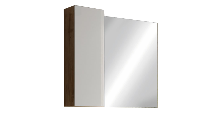 Miroir design avec rangement, 92x75 cm, collection BURA, coloris blanc brillant et chêne clair