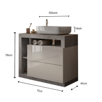 Meuble de salle de bain avec une vasque et 2 tiroirs, longueur 92cm, collection BURA. Coloris blanc brillant et béton