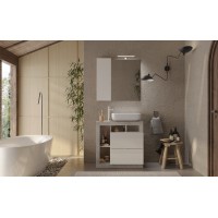 Meuble de salle de bain avec vasque et 2 tiroirs, longueur 79cm, collection BURA, coloris blanc brillant et béton