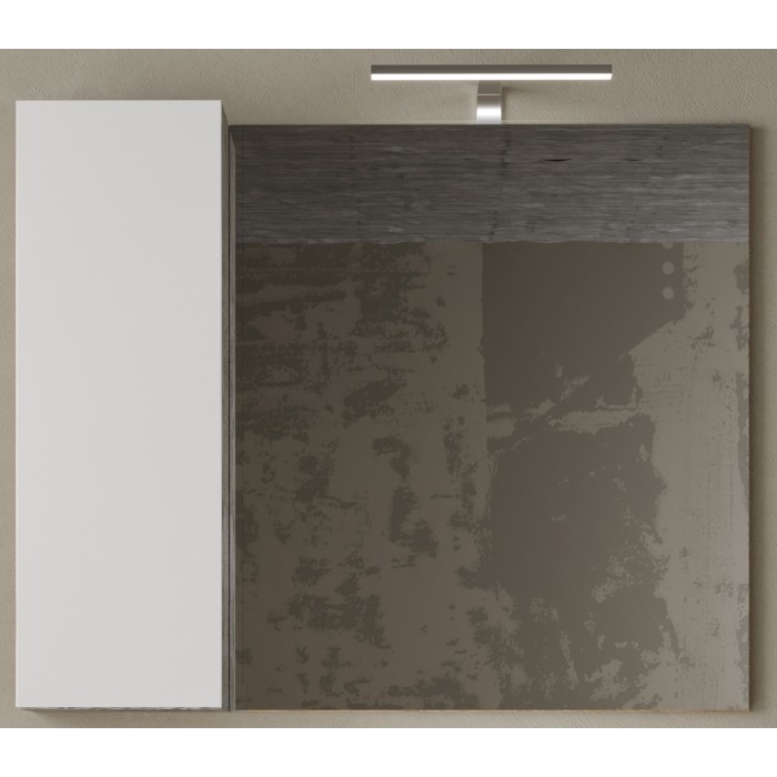 Miroir design avec rangement, 92x75 cm, collection BURA, coloris blanc brillant et béton