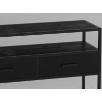 Console de salon avec tiroir et étagère de style industriel en bois massif exotique de Mangolia noir. Collection MADEIRO