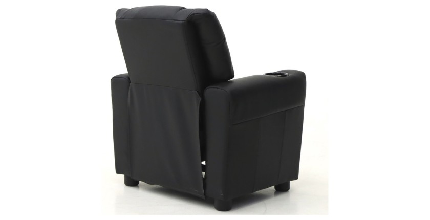 Mini fauteuil relax ITCHI relevable manuellement matière PU couleur noir, idéal pour un salon confortable.