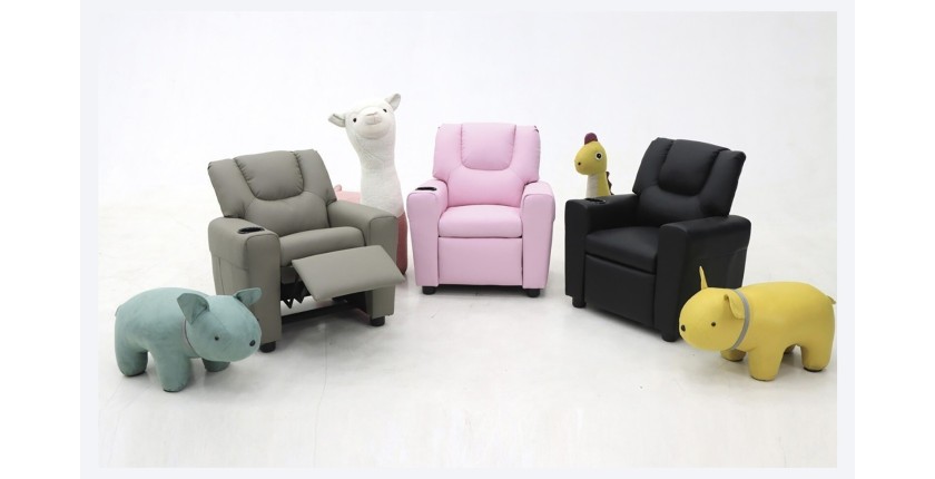 Mini fauteuil relax ITCHI relevable manuellement matière PU couleur rose, idéal pour un salon confortable